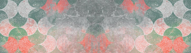 旧的破旧的垃圾古董破旧的复古绿色红色美人鱼鳞片阿拉贝斯克摩洛卡瓷砖墙纸纹理背景横幅全景图片下载