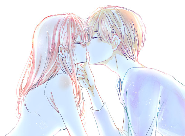 男人和女人接吻的插图图片下载