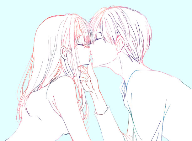男人和女人接吻的插图图片下载