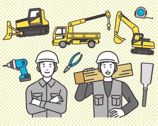 图标矢量插图材料/建筑/施工的工作汽车，如挖掘机和自卸车图片下载