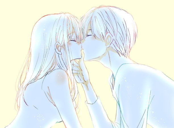 男人和女人接吻的插图图片下载