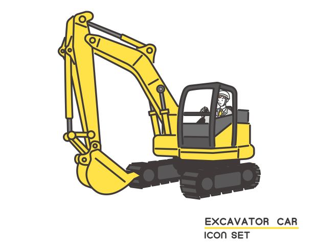 移动挖掘车物料/重型设备/建筑/工作车的工人图标的矢量插图图片下载