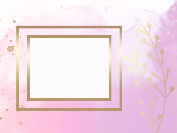 粉红色水彩背景与金色框架与文字空间图片下载
