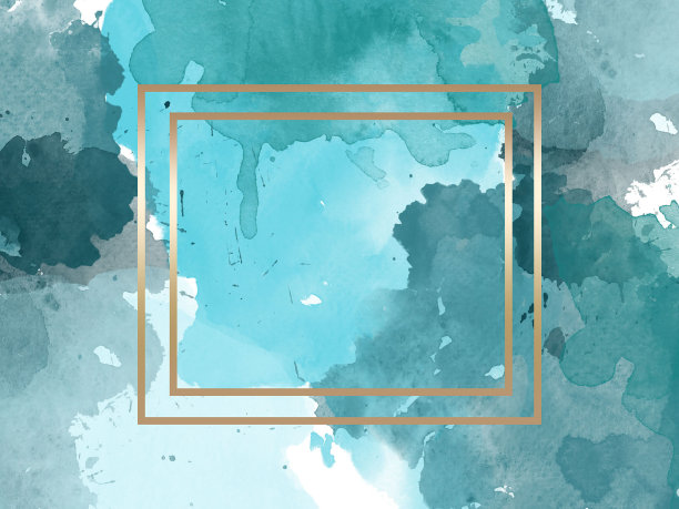 蓝色水彩背景与金色框架与文字空间图片下载