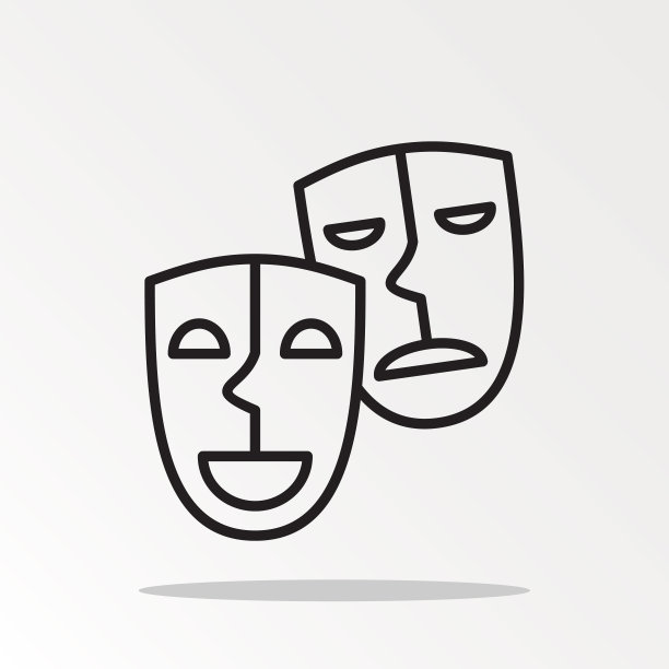 传统戏剧符号，喜剧和悲剧面具。矢量插图。图片下载