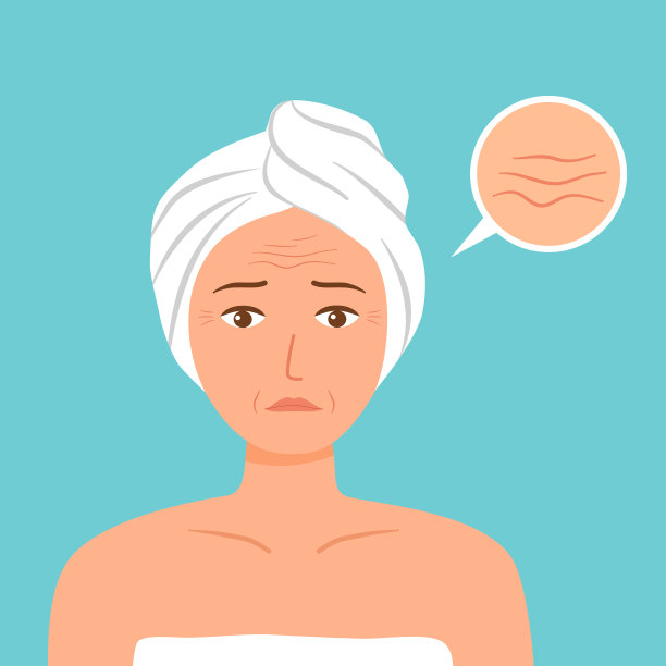 女人脸上皱纹问题概念向量插图。图片下载