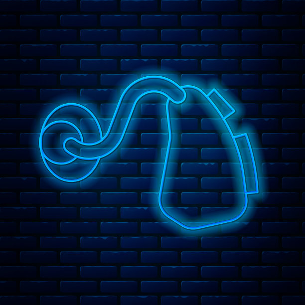 发光的霓虹灯线助听器图标孤立上图片下载