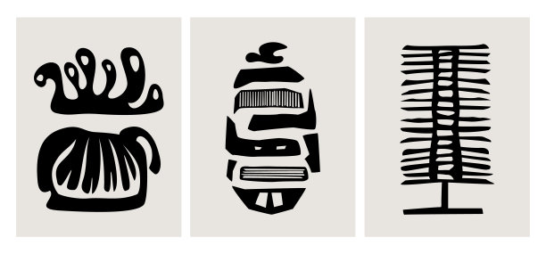 抽象的形状和形式现代墙艺术海报集，矢量插图图形版画图片下载