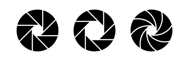 相机对焦镜头图标，白色背景上的黑色相机快门图标矢量图图片下载