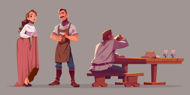 人们在老酒馆里招待女招待图片下载