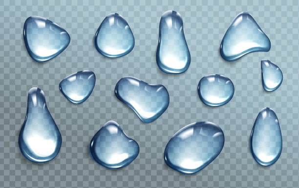 蓝色的水滴在透明的背景上图片下载