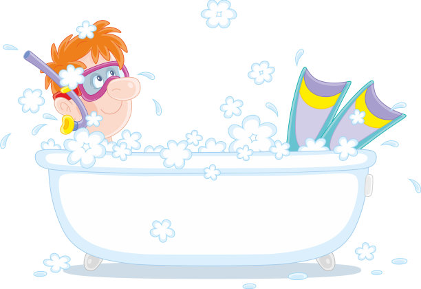 戴着面具，穿着脚蹼在洗澡的搞笑男孩图片下载