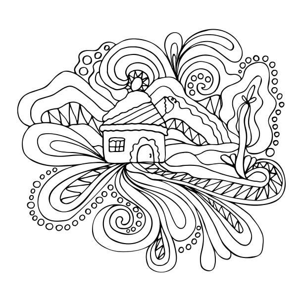 成年人的彩色页面，有冬季房子和图片下载