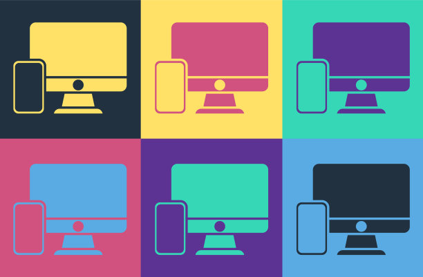 波普艺术电脑显示器和手机图标图片下载