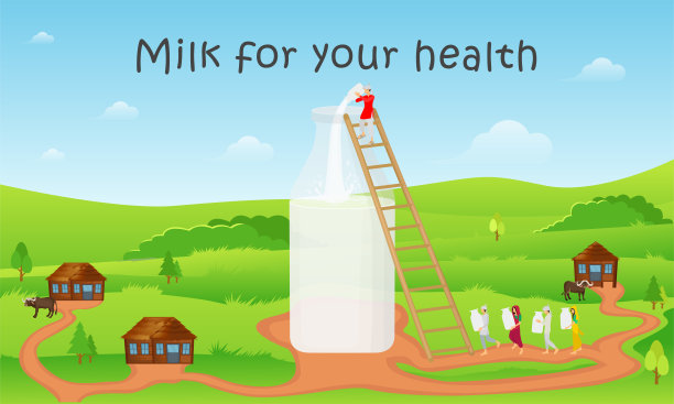 印度牛奶生产的等距风格插图图片下载