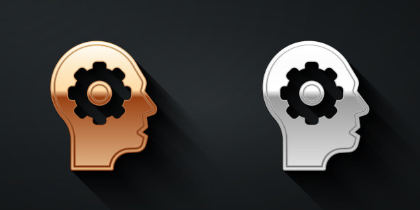 金银人头与齿轮内图标图片下载