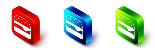 等距汉堡图标孤立在白色背景图片下载