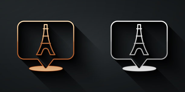 金色和银色的埃菲尔铁塔图标孤立图片下载