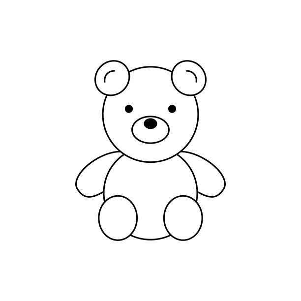 泰迪熊轮廓。涂鸦风格的手绘玩具。轮廓图。黑白图像。单色图像。孩子们的可爱的玩具。着色。矢量图图片下载