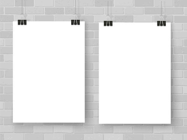 海报模板贴灰砖墙。现实墙画廊矢量插图。一套彩色的空矢量模型为您的插图，图纸，海报或照片。图片下载