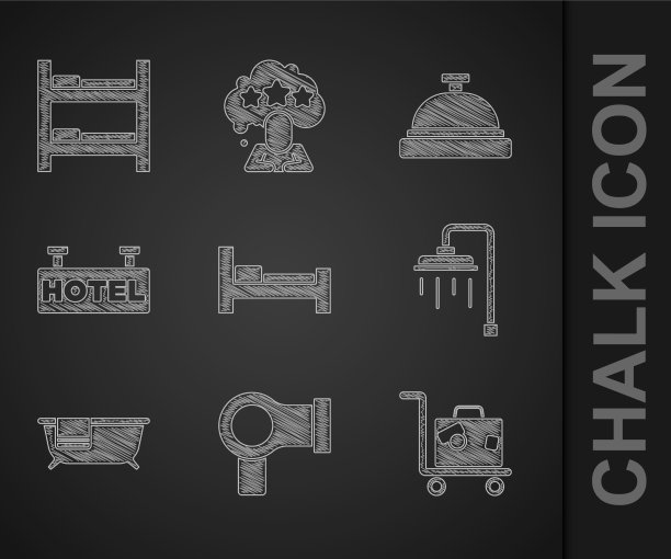 设置酒店房间床、吹风机、行李箱、淋浴图片下载