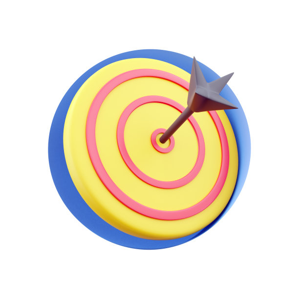 3D渲染目标登陆页面，横幅业务3D图标目标和箭头图标插图。3D渲染目标图标的白色背景图片下载