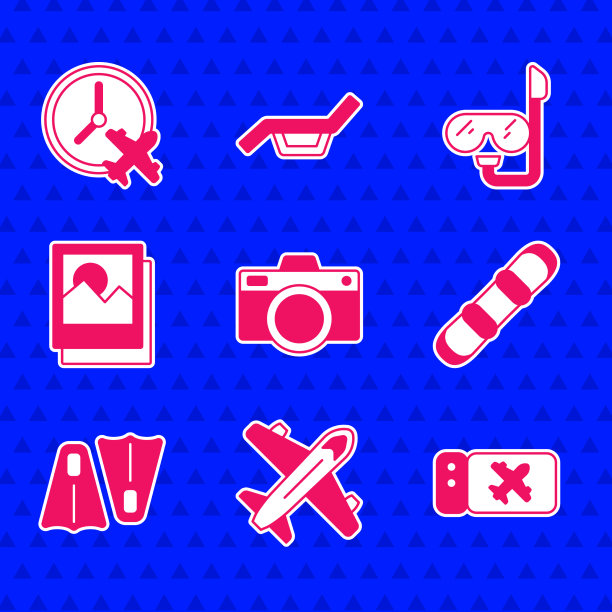 照相相机、飞机机票、滑雪板图片下载