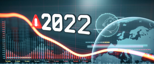 警告红色财政线图2022年信息图覆盖和欧洲大陆像素化全球。广泛的水平组合。图片下载