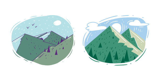 山的风景。彩色卡通风格矢量插图。图片下载