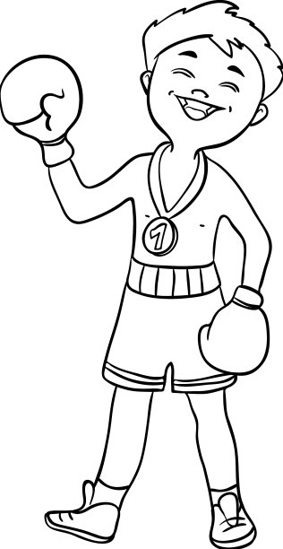 戴着手套的卡通拳击男孩图片下载