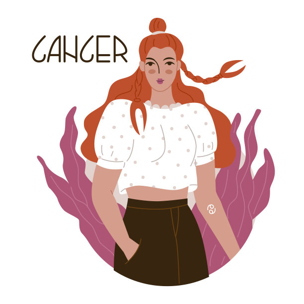 巨蟹座的女孩。美占星术。个人星座与美丽的女人。出生日期特征分析。平面风格的矢量插图。图片下载