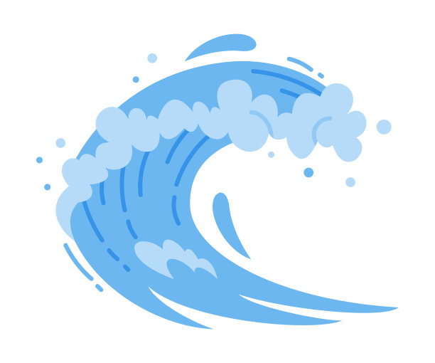 波浪水溅泡沫和曲线与水滴矢量插图图片下载