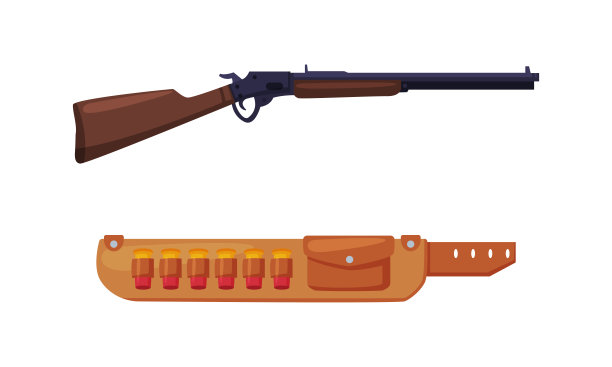 步枪和枪套与子弹作为狩猎配件向量集图片下载