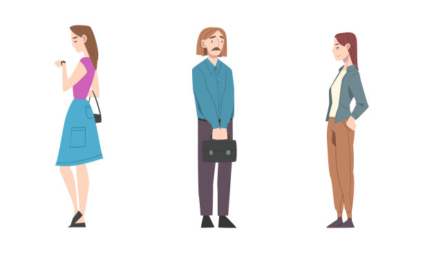 站着的男人和女人耐心等待向量集图片下载