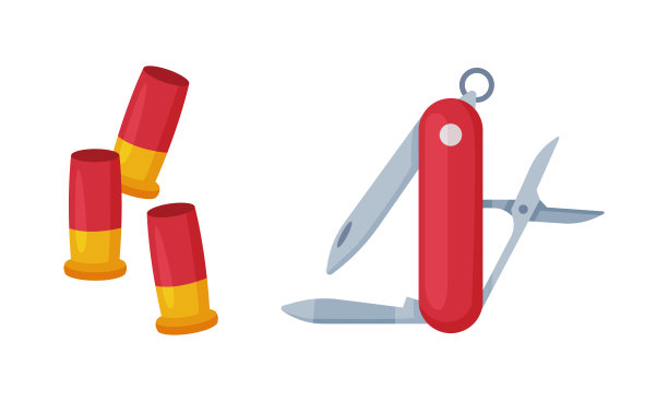 带钢刃和子弹的小刀作为狩猎辅助向量集图片下载