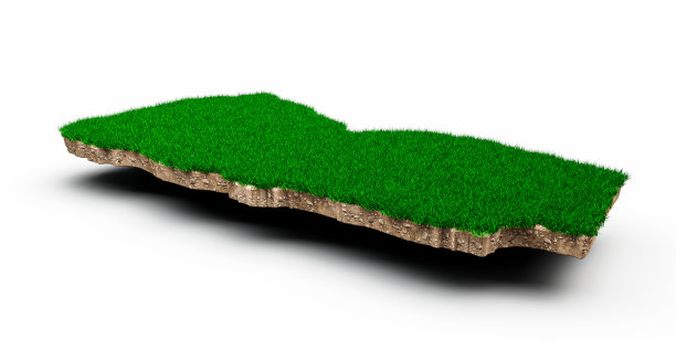也门地图土壤土地地质横截面与绿草和岩石地面纹理3d插图图片下载