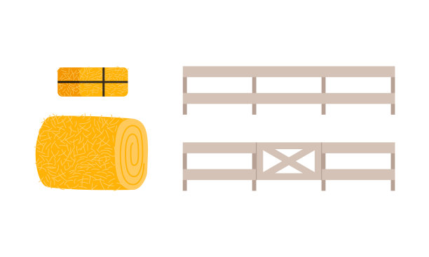 干滚干草和篱笆或篱笆边界矢量插图集图片下载