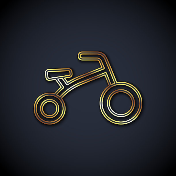金线自行车儿童图标孤立在黑色图片下载