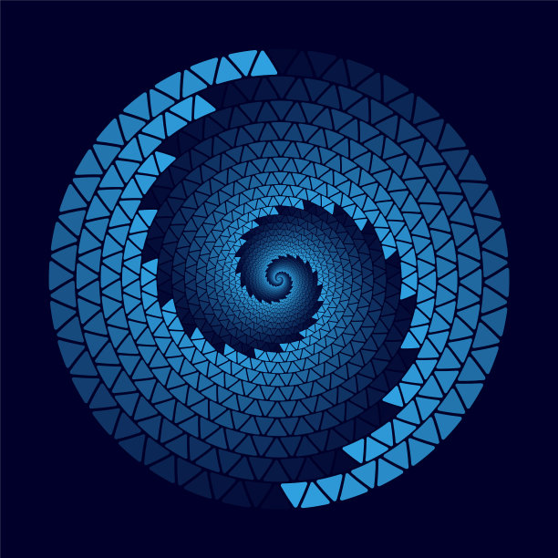 蓝色三角形圆形螺旋作为背景或图标，标志，纹身。三角形是一种颜色和不同的透明度。图片下载
