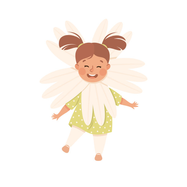 小女孩穿着花戏服在舞台矢量插图上表演图片下载