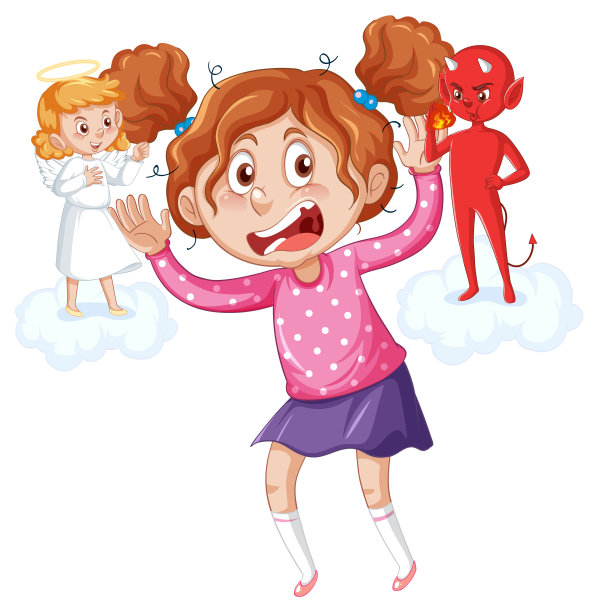 恶魔和天使在思想中战斗的卡通人物图片下载