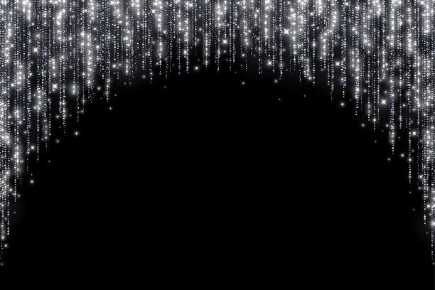 银色节日装饰圆形拱门闪光花环在黑色背景。向量图片下载