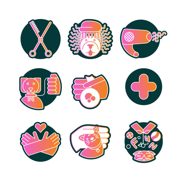 为狗狗保姆和宠物沙龙设置图标贴纸图片下载