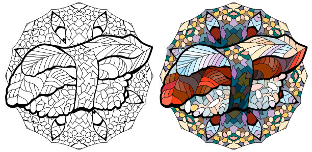 鳗鱼寿司。手绘装饰矢量插图与曼荼罗着色。颜色和轮廓集图片下载