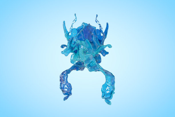 蓝色背景上的液态水喷溅图片下载