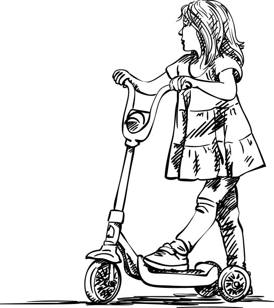 可爱的学龄前女孩骑马的素描图片下载