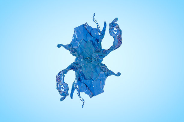 蓝色背景上的液态水喷溅图片下载