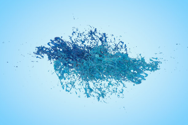 蓝色背景上的液态水喷溅图片下载