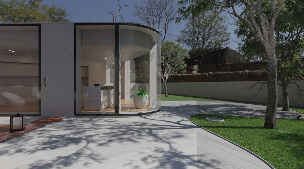 在郊区的别墅有一个3d插图的地块图片下载