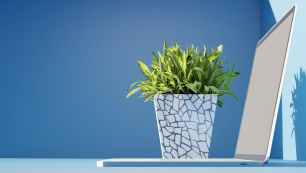 3d渲染侧视图笔记本电脑在书桌上图片下载